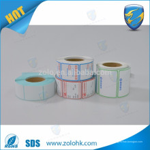 ZoLo de buena calidad de varios tamaños de impresión personalizada y etiqueta adhesiva en blanco roll etiqueta térmica